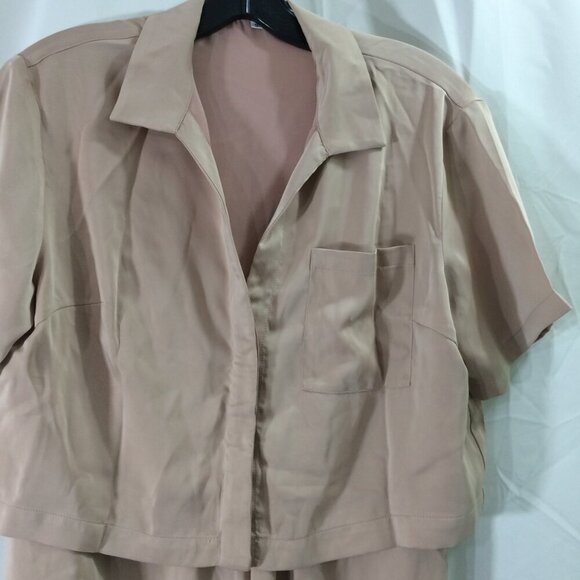 2 Pc Loungewear Set Cropped Top Short Sleeve Long Pants Silky Athleisure Small - Picture 3 of 8